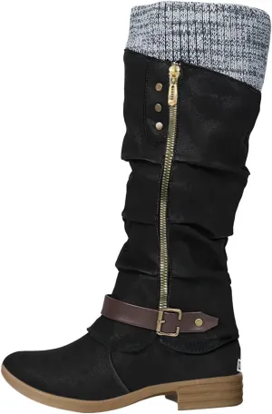SBGMoSJ Knee High Boots Leather Winter Boots Women Fashionable Leather Fall Boots for Women Mid Calf Womens Boots Soft Leather Mid Calf Wide Calf Wide Calf Cowboy Boots Women Square Toe Tall