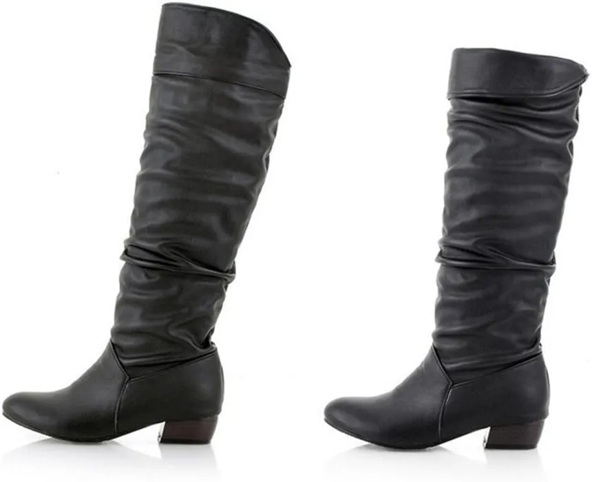 SBGMoSJ Knee High Boots Leather Winter Boots Women Fashionable Leather Fall Boots for Women Mid Calf Womens Boots Soft Leather Mid Calf Wide Calf Wide Calf Cowboy Boots Women Square Toe Tall