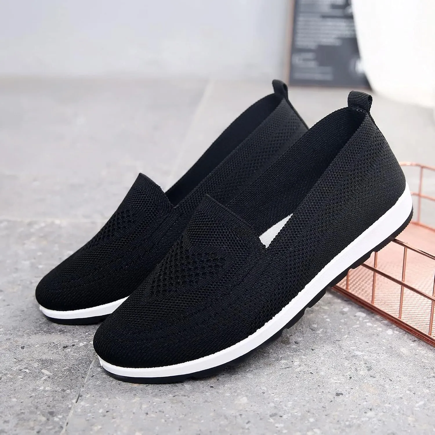 SBGMoSJ Womens Fashion Sneakers 2023 Trendy Slip On Shoes Women Wide Winter All White Running Shoes Women Plantar Fasciitis Shoes Women Black Flats Womens Black Sneakers Size 8 Casual