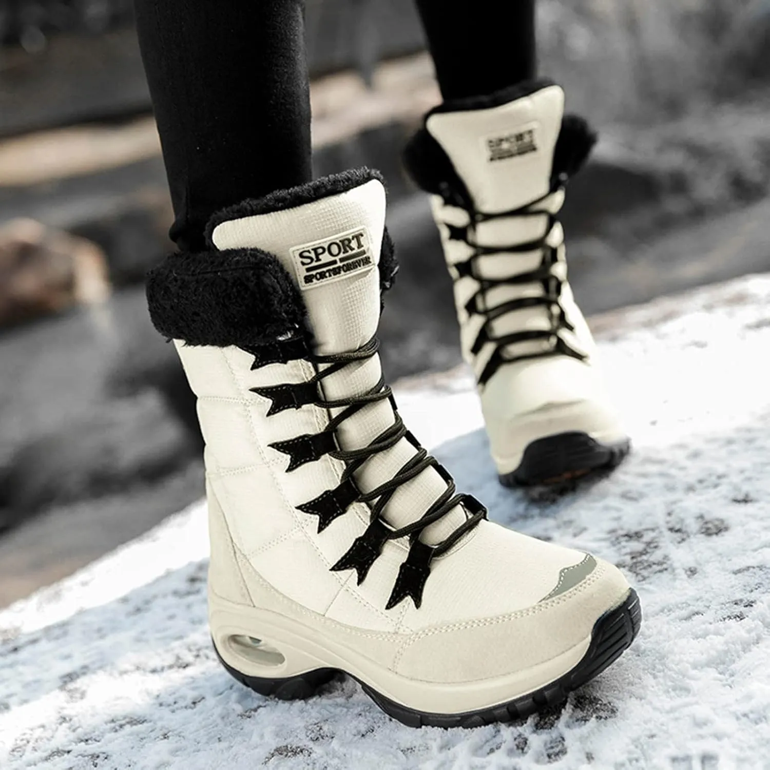 SBGMoSJ Womens Waterproof Winter Boots Tall Winter Waterproof Boots for Women Tall Womens Size 10 1/2 Wide Winter Boots Womens Waterproof Hiking Boots Extra Wide Width Botas Para Nieve De Mujer