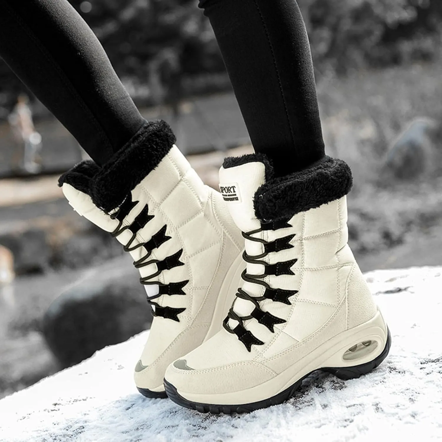 SBGMoSJ Womens Waterproof Winter Boots Tall Winter Waterproof Boots for Women Tall Womens Size 10 1/2 Wide Winter Boots Womens Waterproof Hiking Boots Extra Wide Width Botas Para Nieve De Mujer