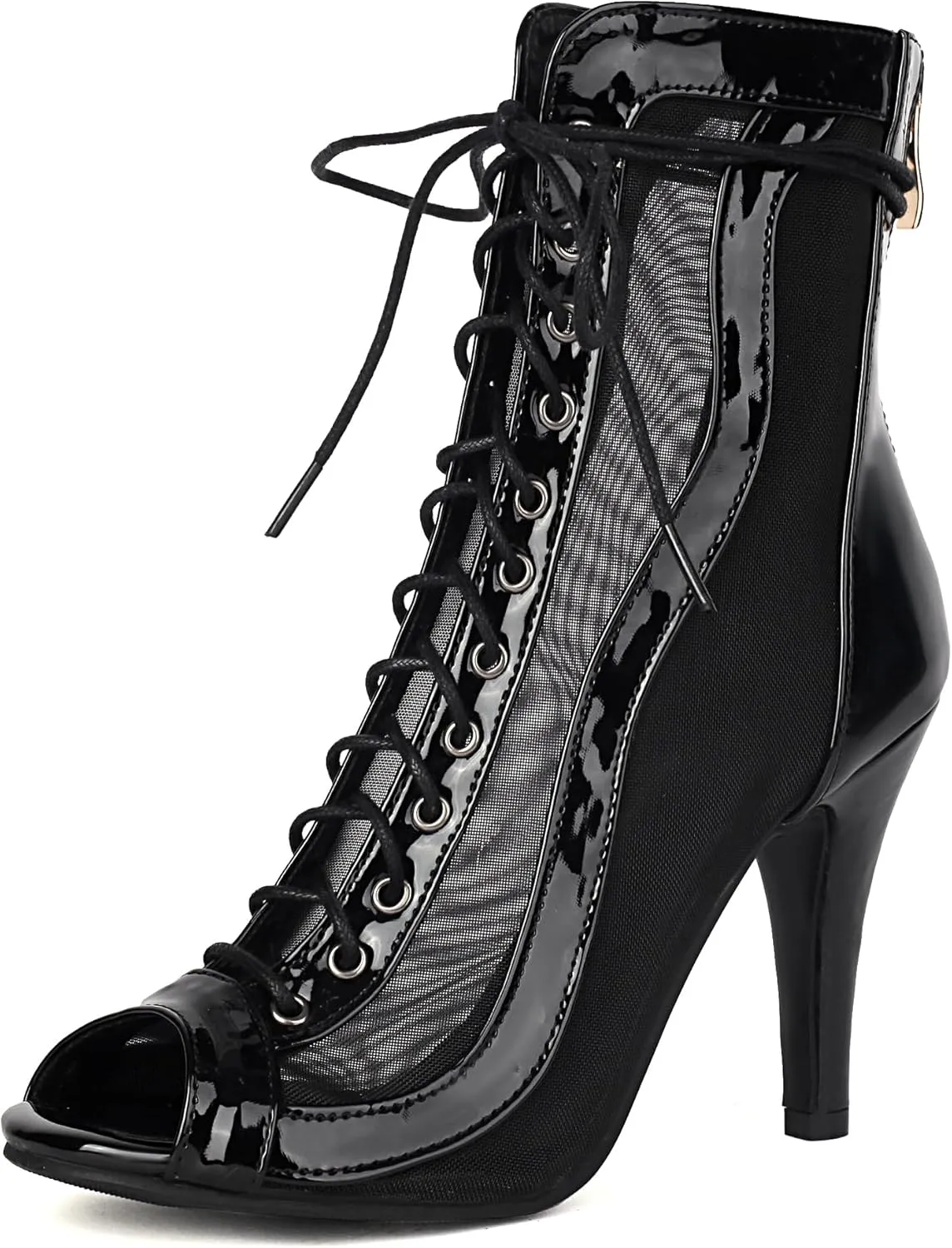 SEIFIN Women Classic Glitter Gladiator Sandals Summer Booties Stiletto High Heels Peep Toe Breathable Mesh Sandals Lace up Evening Dress Party Wedding Shoes