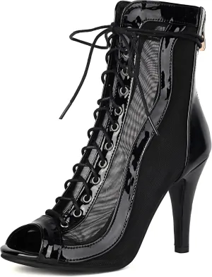 SEIFIN Women Classic Glitter Gladiator Sandals Summer Booties Stiletto High Heels Peep Toe Breathable Mesh Sandals Lace up Evening Dress Party Wedding Shoes