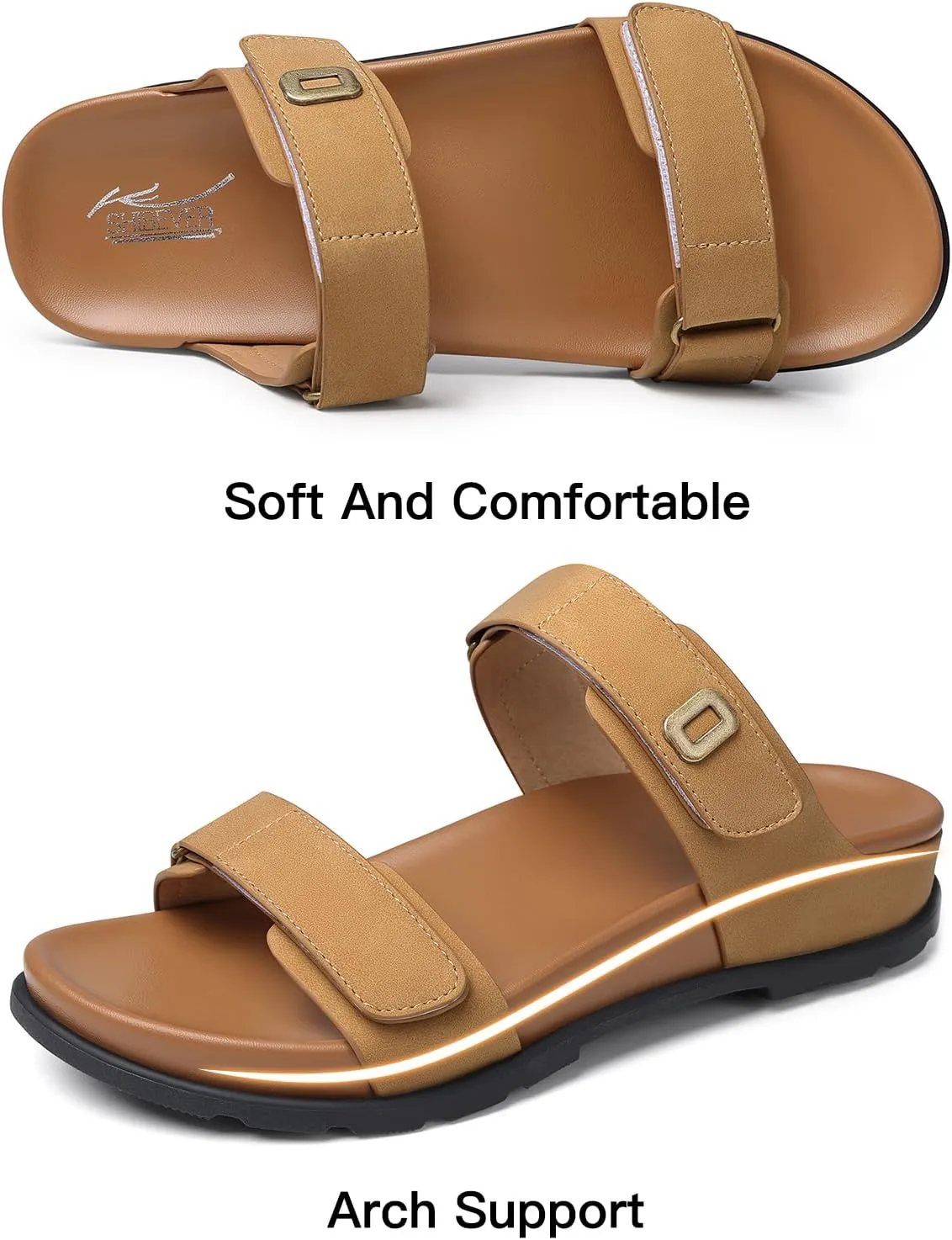 SHIBEVER Flat Sandals for Women Dressy: Summer Arch Support Comfortable Slip On Slide Sandal