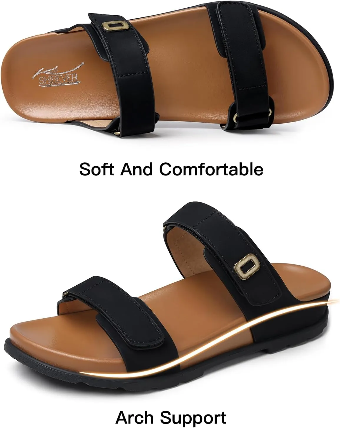 SHIBEVER Flat Sandals for Women Dressy: Summer Arch Support Comfortable Slip On Slide Sandal