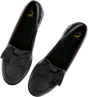 SHODENSE Women Patent Leather Loafers Flats Bow Closed Round Toe Slip On Flat Heel Penny Loafers Comfort Bow-Knot Flat Shoes Office Ladies Work Flats Vintage Classic Daily Driver Flats Fall 4-11 M US