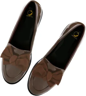 SHODENSE Women Patent Leather Loafers Flats Bow Closed Round Toe Slip On Flat Heel Penny Loafers Comfort Bow-Knot Flat Shoes Office Ladies Work Flats Vintage Classic Daily Driver Flats Fall 4-11 M US
