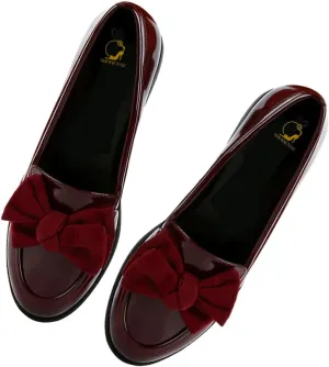 SHODENSE Women Patent Leather Loafers Flats Bow Closed Round Toe Slip On Flat Heel Penny Loafers Comfort Bow-Knot Flat Shoes Office Ladies Work Flats Vintage Classic Daily Driver Flats Fall 4-11 M US