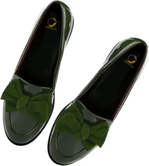 SHODENSE Women Patent Leather Loafers Flats Bow Closed Round Toe Slip On Flat Heel Penny Loafers Comfort Bow-Knot Flat Shoes Office Ladies Work Flats Vintage Classic Daily Driver Flats Fall 4-11 M US