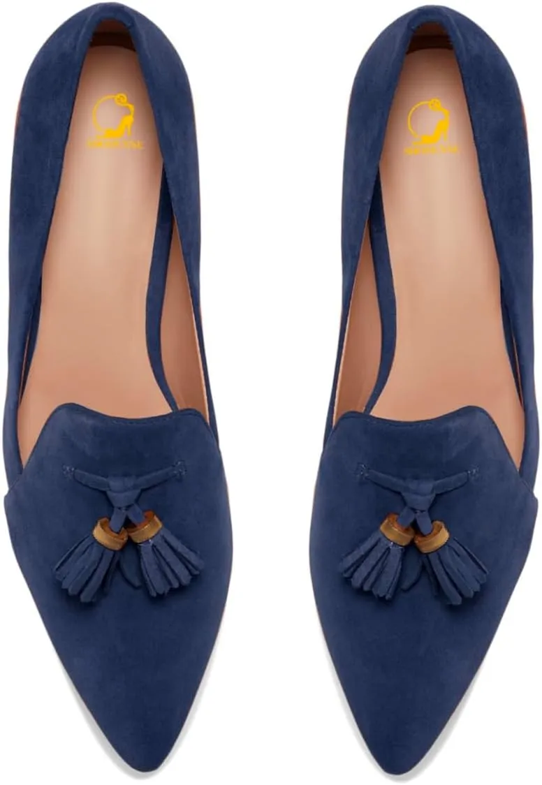 SHODENSE Women Tassel Loafer Flats Suede Slip On Pointed Closed Toe Flat Penny Loafers Dressy Ballerina Flats 4-11 M US