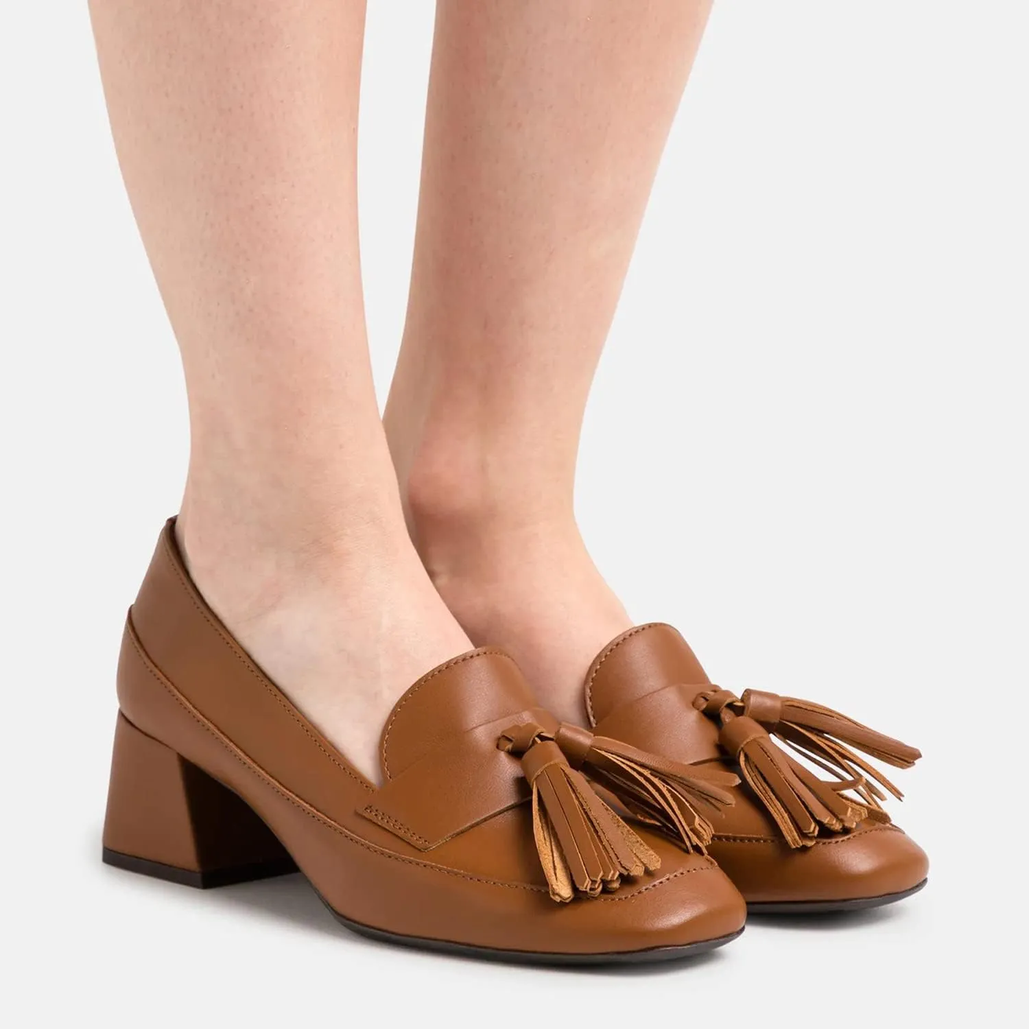 SHODENSE Women Tassel Loafers Chunky Block Heel Pumps Square Closed Toe Slip On Penny Loafers 2 Inch Thick Heels Fringe Oxford Shoes Ladies Formal Office Work Casual Drive Church Comfort 4-11 M US