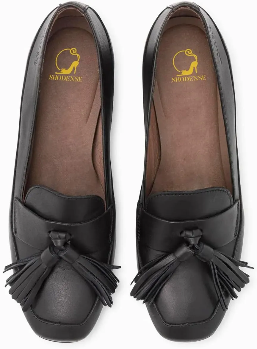 SHODENSE Women Tassel Loafers Chunky Block Heel Pumps Square Closed Toe Slip On Penny Loafers 2 Inch Thick Heels Fringe Oxford Shoes Ladies Formal Office Work Casual Drive Church Comfort 4-11 M US
