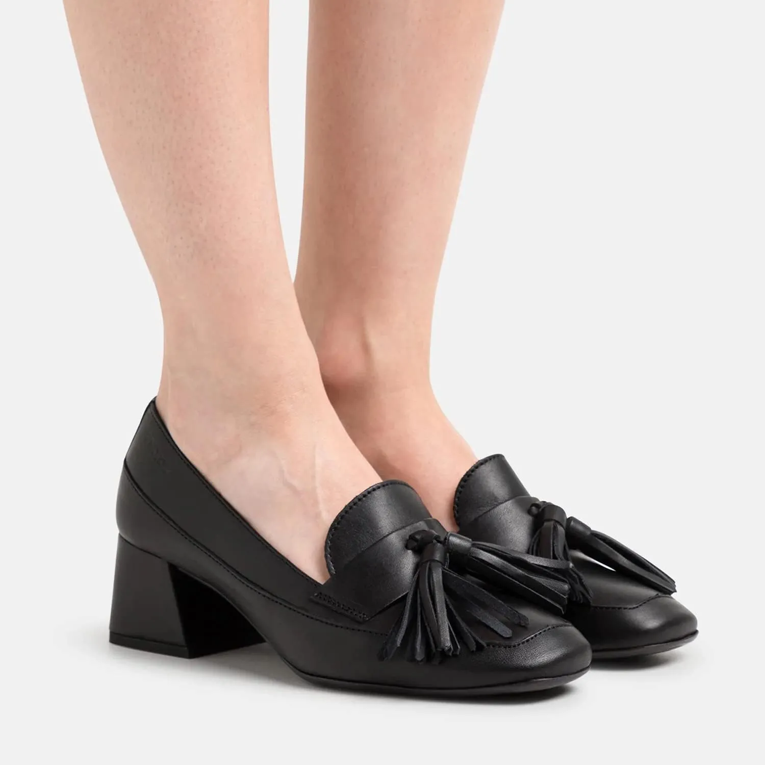 SHODENSE Women Tassel Loafers Chunky Block Heel Pumps Square Closed Toe Slip On Penny Loafers 2 Inch Thick Heels Fringe Oxford Shoes Ladies Formal Office Work Casual Drive Church Comfort 4-11 M US
