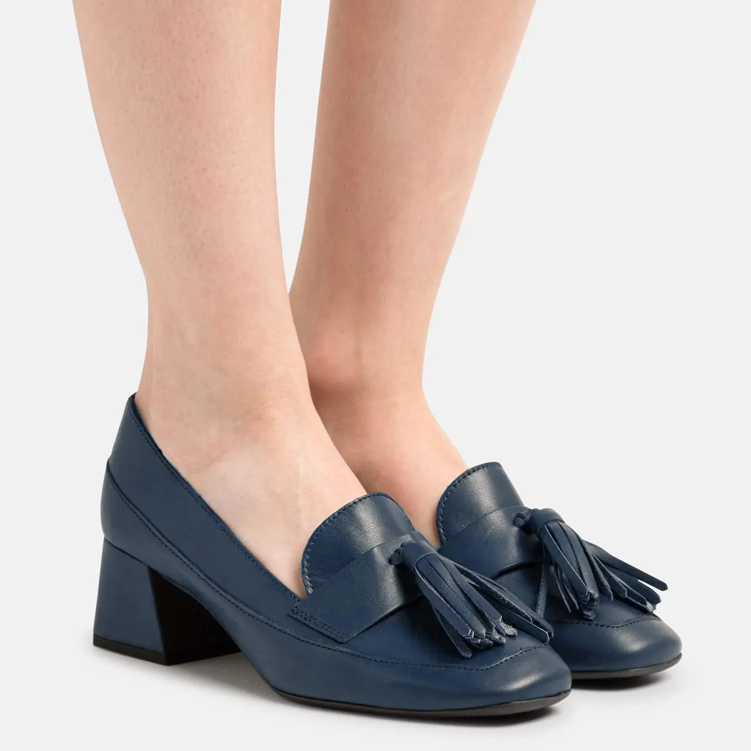 SHODENSE Women Tassel Loafers Chunky Block Heel Pumps Square Closed Toe Slip On Penny Loafers 2 Inch Thick Heels Fringe Oxford Shoes Ladies Formal Office Work Casual Drive Church Comfort 4-11 M US