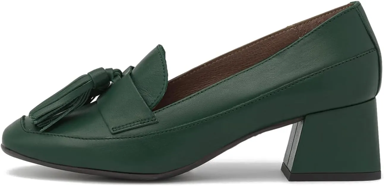 SHODENSE Women Tassel Loafers Chunky Block Heel Pumps Square Closed Toe Slip On Penny Loafers 2 Inch Thick Heels Fringe Oxford Shoes Ladies Formal Office Work Casual Drive Church Comfort 4-11 M US