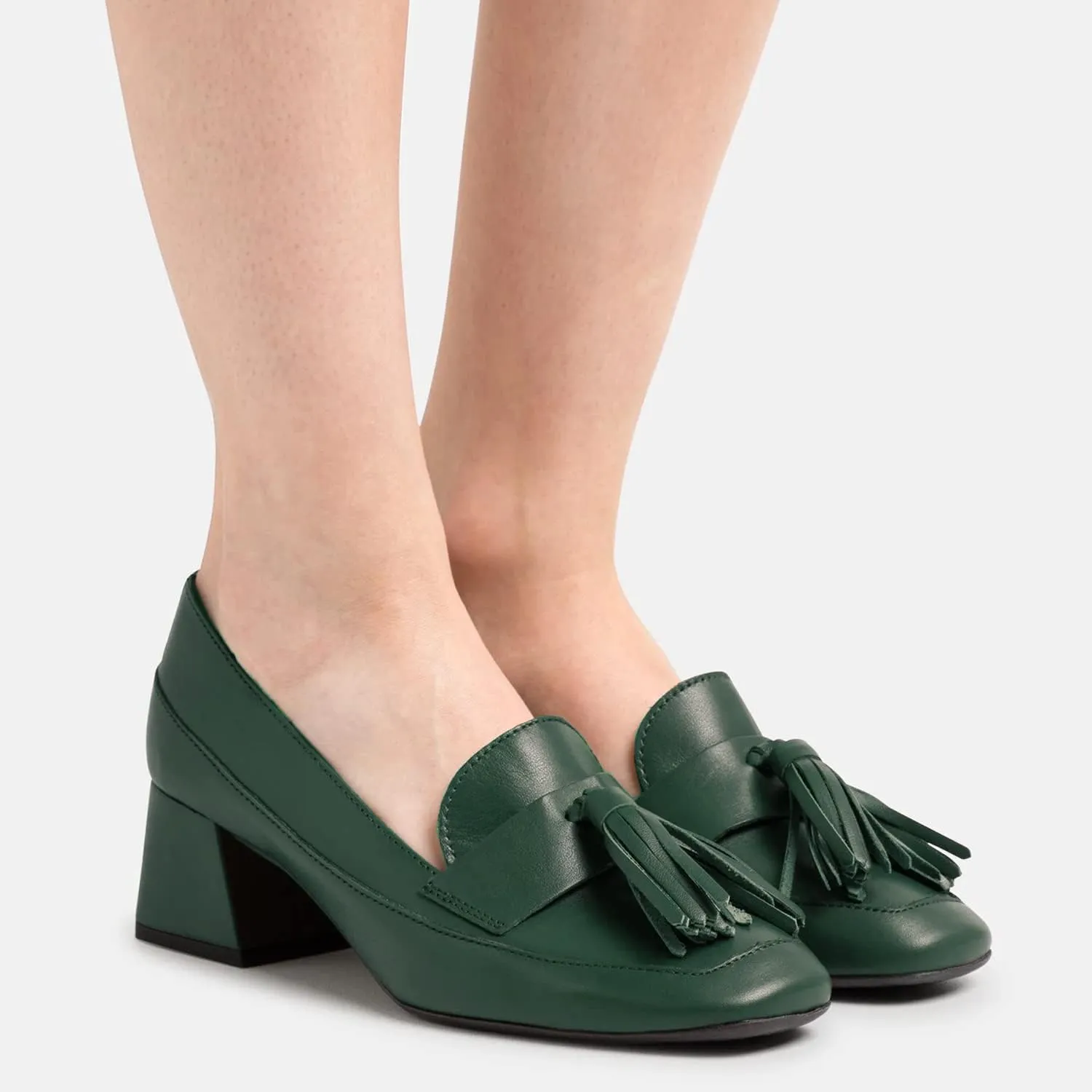 SHODENSE Women Tassel Loafers Chunky Block Heel Pumps Square Closed Toe Slip On Penny Loafers 2 Inch Thick Heels Fringe Oxford Shoes Ladies Formal Office Work Casual Drive Church Comfort 4-11 M US