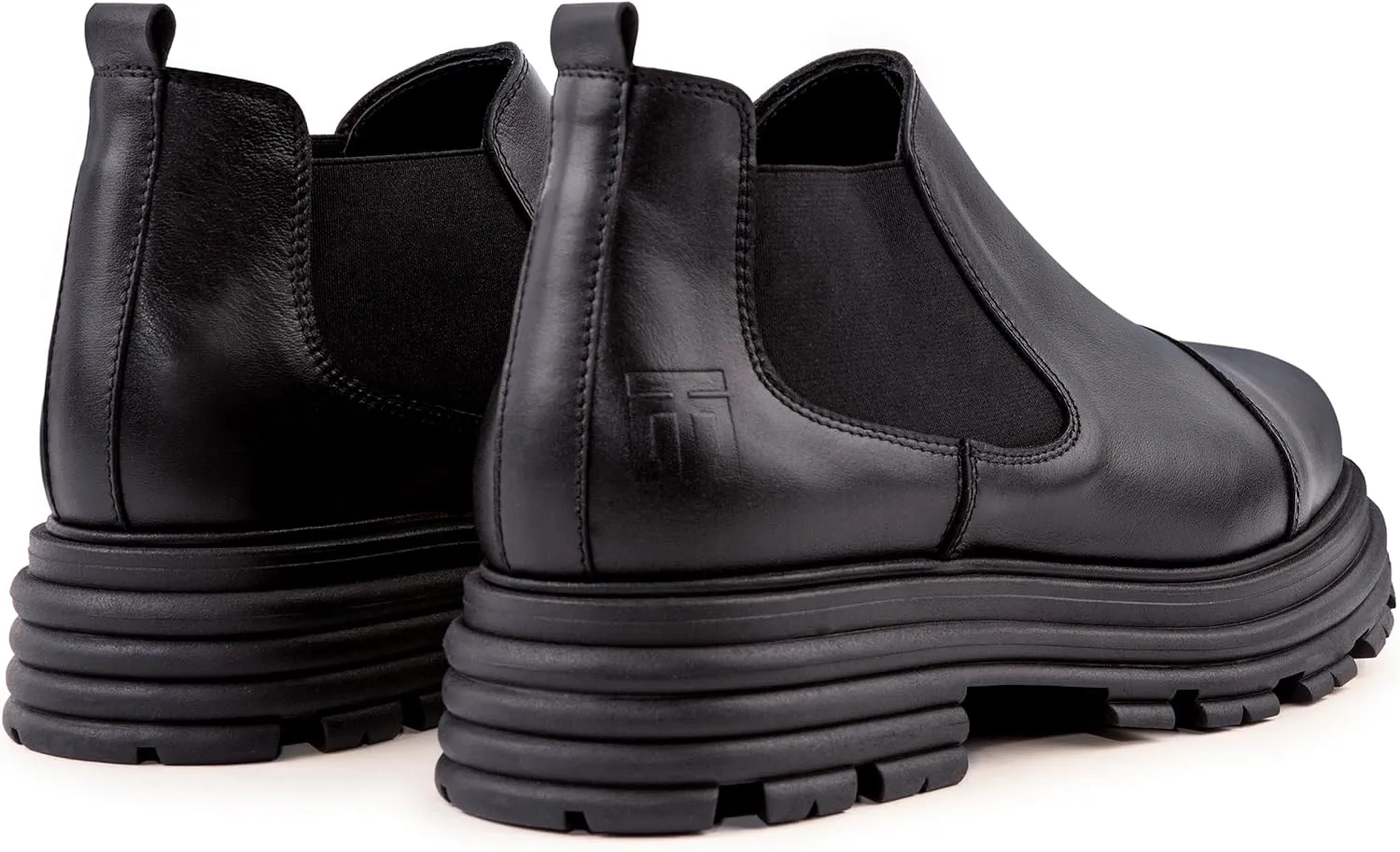 Soho | 100% Made in Italy Chelsea Boots for Women, Black Italian Leather - Chunky, Non Slip Platform Sole and Lug Heel - Ankle Booties for Ladies - Ideal for Fall and Winter