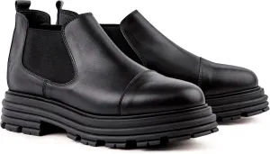 Soho | 100% Made in Italy Chelsea Boots for Women, Black Italian Leather - Chunky, Non Slip Platform Sole and Lug Heel - Ankle Booties for Ladies - Ideal for Fall and Winter