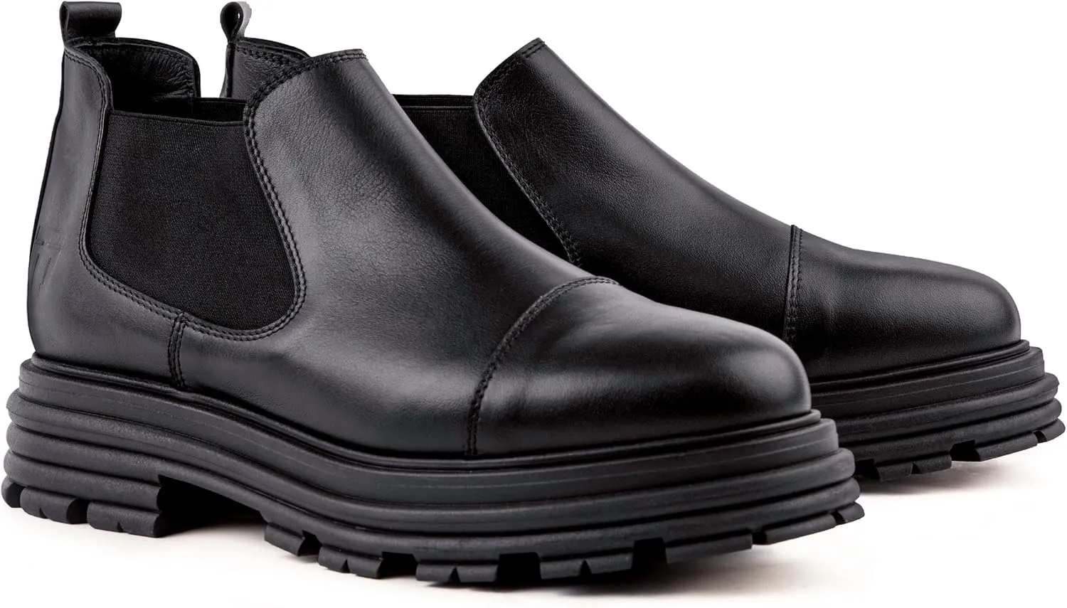 Soho | 100% Made in Italy Chelsea Boots for Women, Black Italian Leather - Chunky, Non Slip Platform Sole and Lug Heel - Ankle Booties for Ladies - Ideal for Fall and Winter