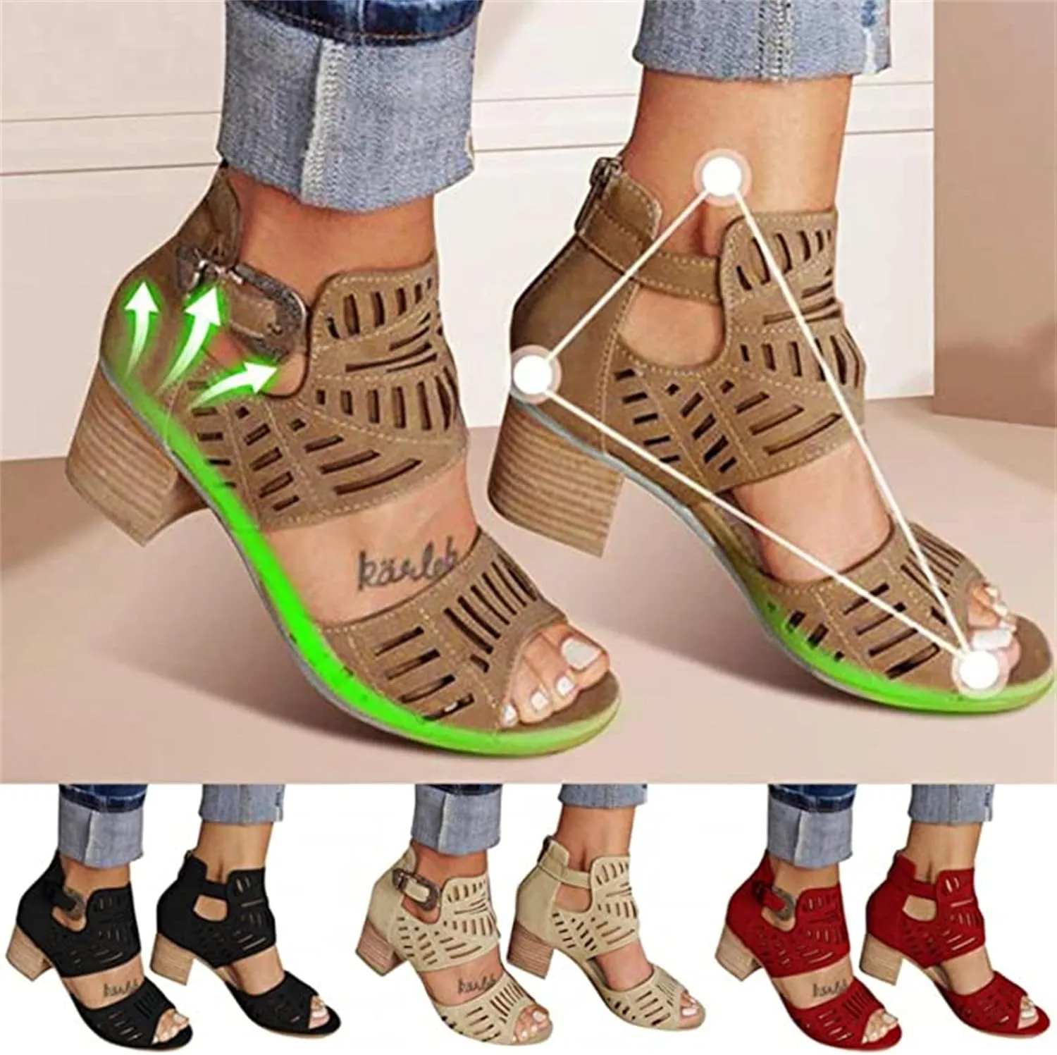 Strappy Sandals For Women,Chunky Block High Heels for Women,Open Toe Shoes Heels for Women Dressy Ankle Strap Sandals