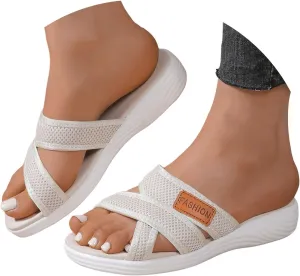 Summer Sandals For Women 2025,Women's Slide Sandals,Comfortable Trendy Beach Breathable Hollow Mesh Casual Orthopedic Comfy Low Heel Plantar Fasciitis Bunion Walking Sandal for Daily Wear