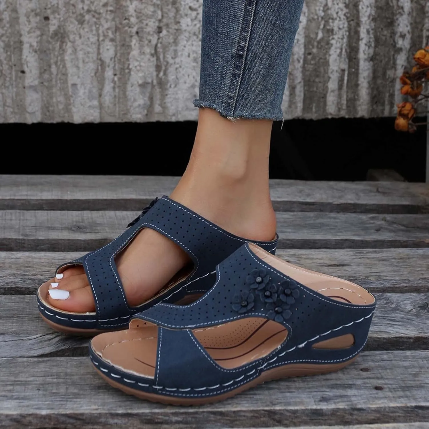 Summer Slides Sandals for Women Low Arch Support Sandals Shower Slide Sandals Cloud Slippers for Women