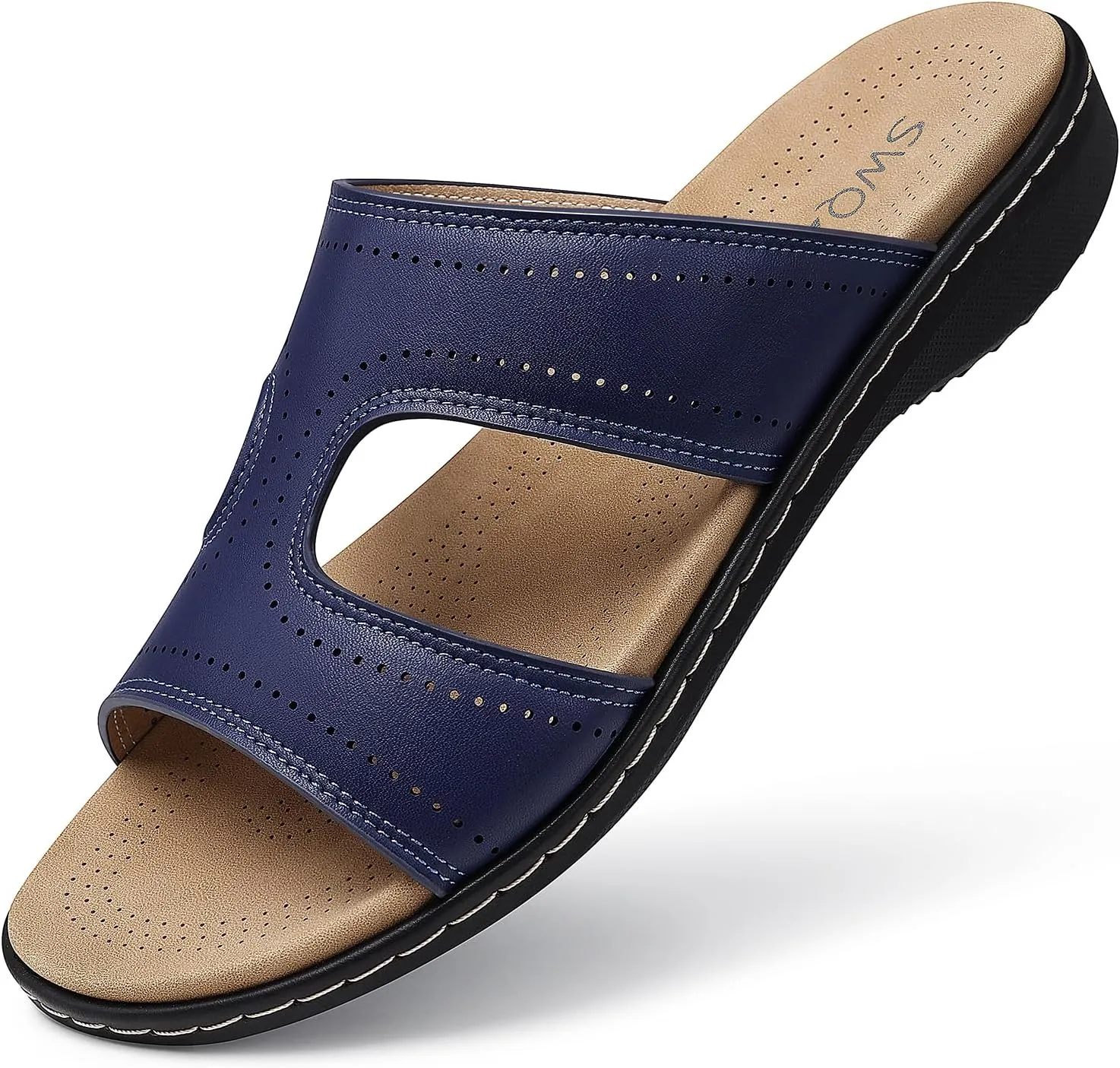 SWQZVT Flat Slides Sandals for Women: Comfortable Arch Support Sandal - Slip On Summer Walking Sandals
