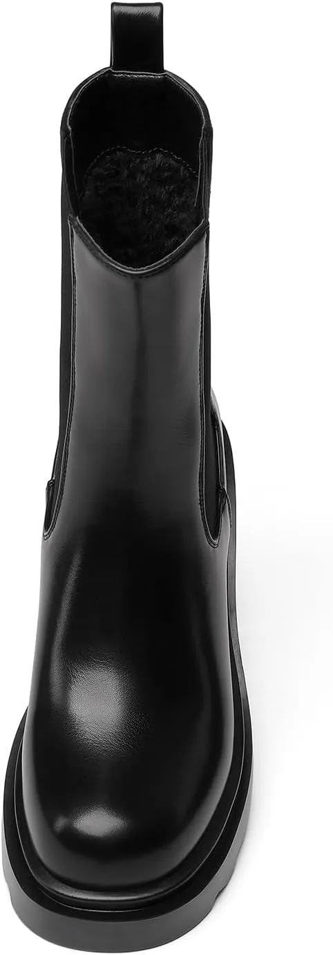 vivianly Womens Chelsea Boots Lug Sole Platform Mid Calf Boots Elastic Slip on Boots Block Heel Ankle Boots for Casual Wear, Costume