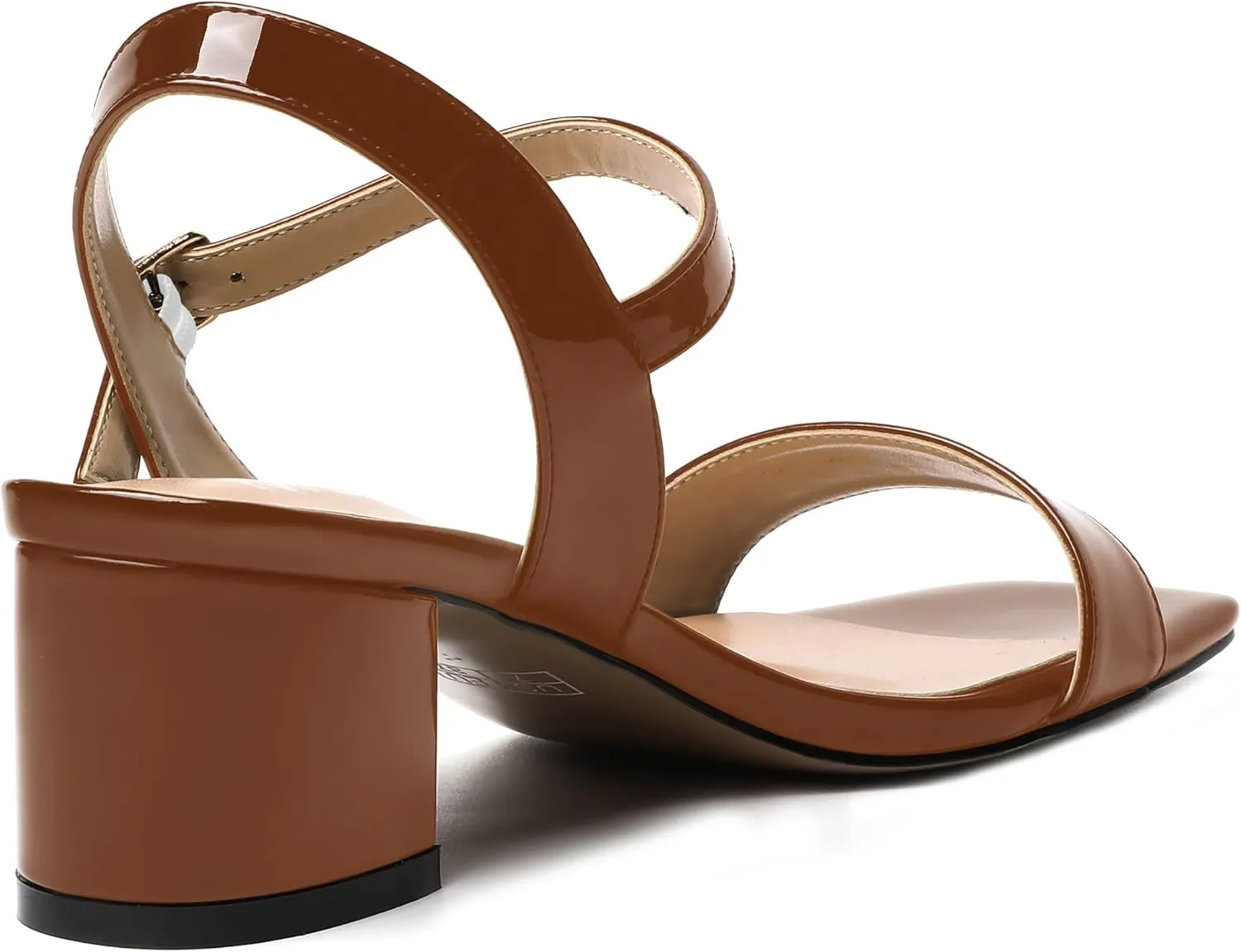 WAYDERNS Women's Slingback Ankle Strap Casual Dating Solid Adjustable Strap Block Open Toe Patent Buckle Chunky Low Heel Heeled Sandals 2 Inch
