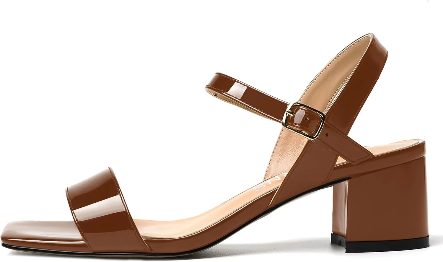 WAYDERNS Women's Slingback Ankle Strap Casual Dating Solid Adjustable Strap Block Open Toe Patent Buckle Chunky Low Heel Heeled Sandals 2 Inch