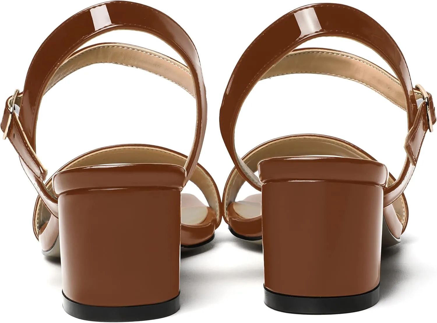 WAYDERNS Women's Slingback Ankle Strap Casual Dating Solid Adjustable Strap Block Open Toe Patent Buckle Chunky Low Heel Heeled Sandals 2 Inch