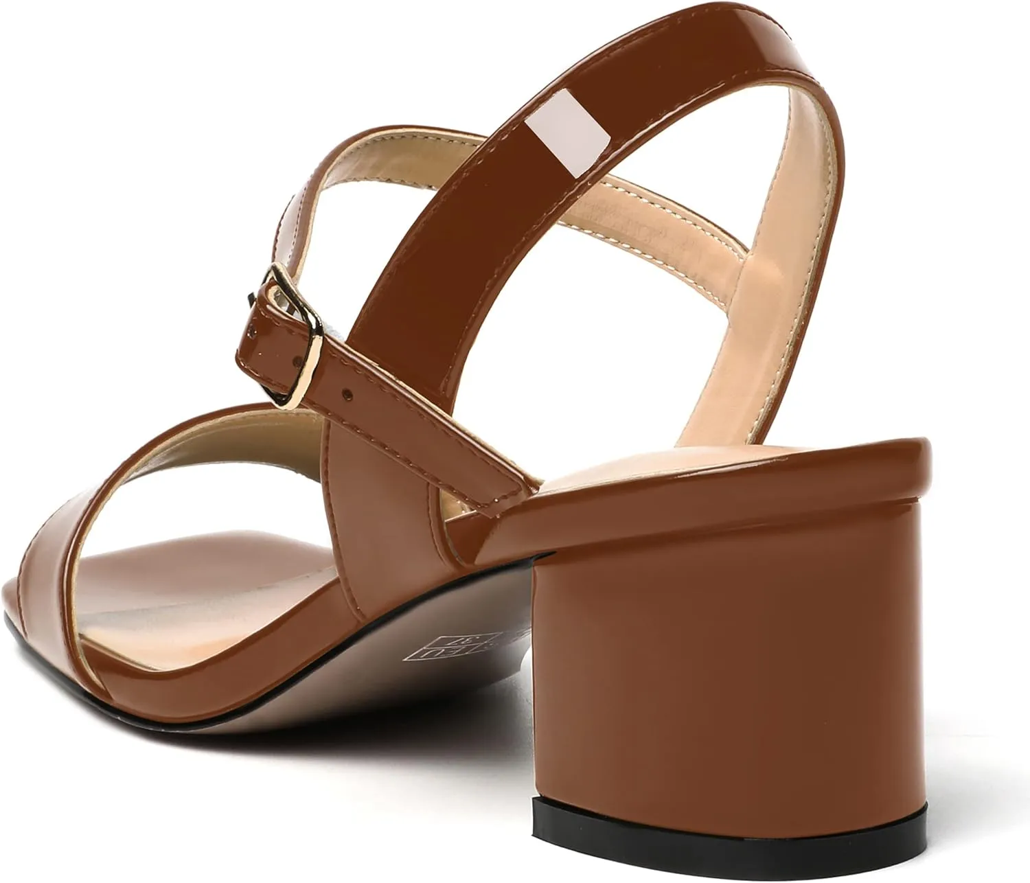 WAYDERNS Women's Slingback Ankle Strap Casual Dating Solid Adjustable Strap Block Open Toe Patent Buckle Chunky Low Heel Heeled Sandals 2 Inch