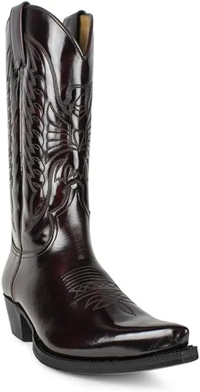 Western Cowboy Boots for Men Retro Embroidered Slip Resistant Square Toe Chunky Heel Mid Calf Country Work Boots