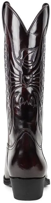 Western Cowboy Boots for Men Retro Embroidered Slip Resistant Square Toe Chunky Heel Mid Calf Country Work Boots