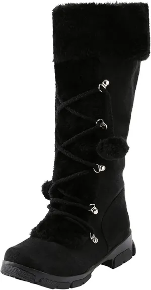 White Cowgirl Boots Hairball Mid Calf Boots Warm Snow Thigh High Boots Side Zipper Knee High Boots Bootie