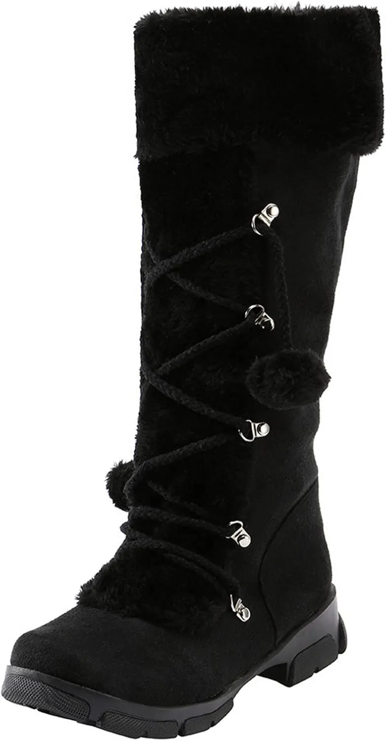 White Cowgirl Boots Hairball Mid Calf Boots Warm Snow Thigh High Boots Side Zipper Knee High Boots Bootie
