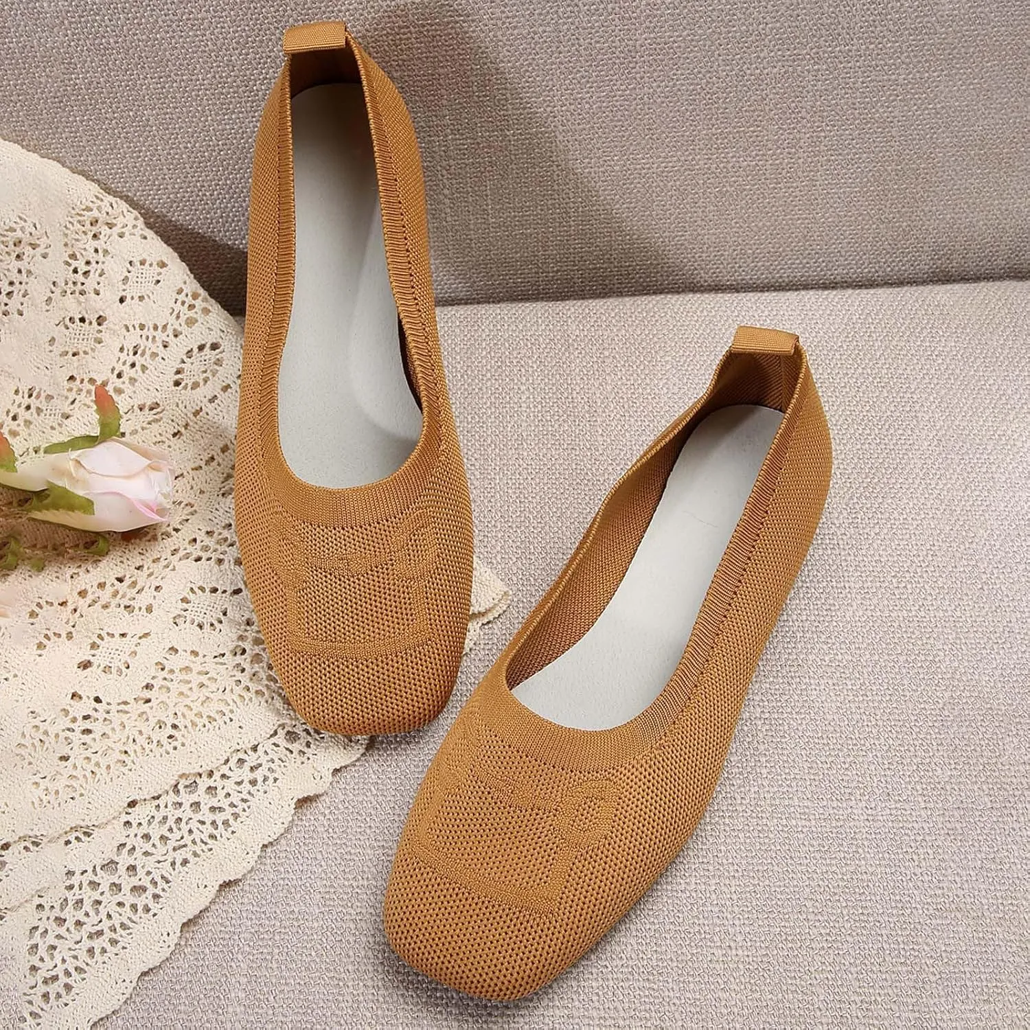 Wide Ballet Shoes for Women Width Foldable Knit Women with Arch Support Comfortable Shoes Comfortable Flip Flops