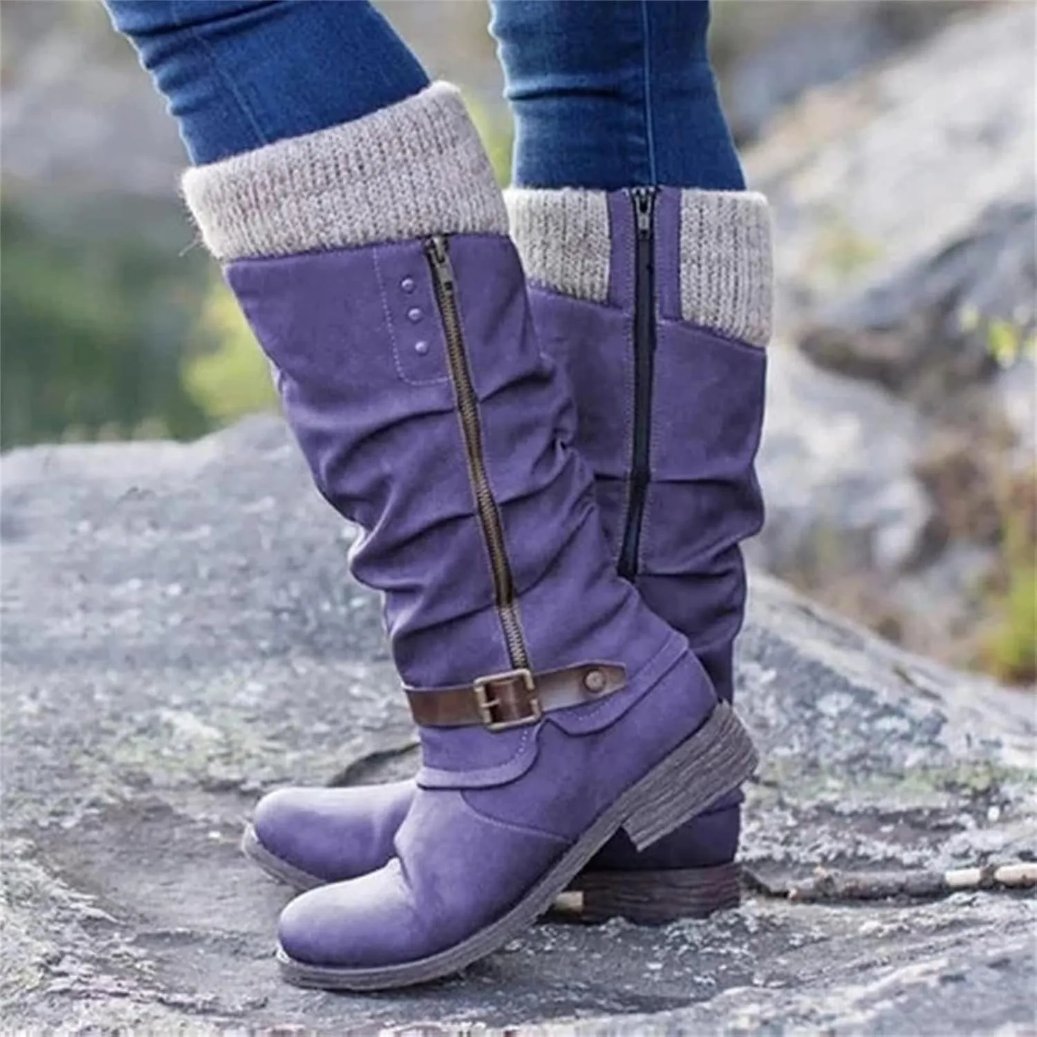 Winter Boots For Women 2022 Trendy Combat Boots Lace up Mid Calf Low Heel Chunky Platform Side Zipper Military Warm Boot