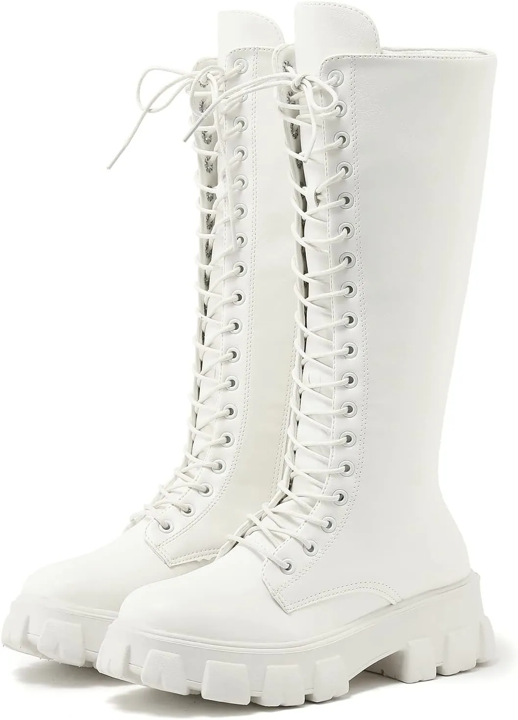 Winter Boots For Women Gothic Halloween Lug Sole Mid Calf Boots Cross Strappy Leather Platform Combat Boots
