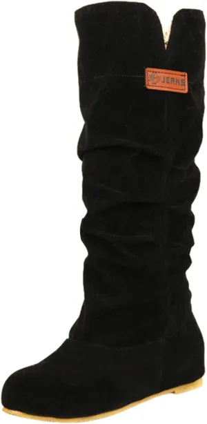 Winter Boots For Women Pull On Flat Thigh High Boots Suede Mid-Calf Knee High Boots Fall Work Tall Long Bootie
