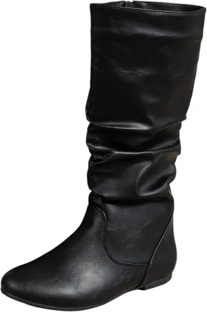 Winter Boots For Women Retro Side Zipper Flat Thigh High Boots Pleated Knee High Boots Fall Tall Long Bootie