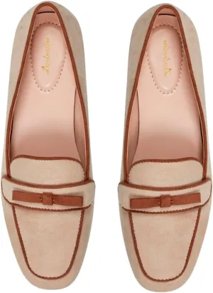 Women Bow Loafer Flats Suede Slip On Comfortable Flat Penny Loafers Closed Square Toe Two-Toned Flat Shoes Patchwork Office Ladies Work Loafers Dressy Casual Club Driver Flats Fall 4-11 M US