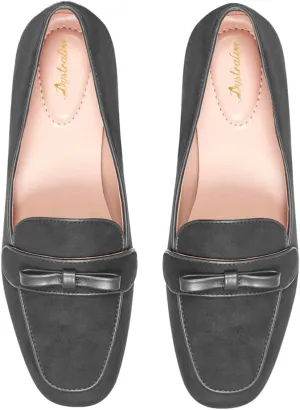 Women Bow Loafer Flats Suede Slip On Comfortable Flat Penny Loafers Closed Square Toe Two-Toned Flat Shoes Patchwork Office Ladies Work Loafers Dressy Casual Club Driver Flats Fall 4-11 M US