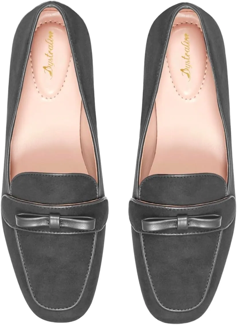 Women Bow Loafer Flats Suede Slip On Comfortable Flat Penny Loafers Closed Square Toe Two-Toned Flat Shoes Patchwork Office Ladies Work Loafers Dressy Casual Club Driver Flats Fall 4-11 M US