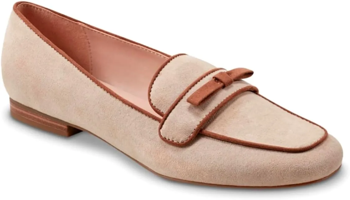 Women Bow Loafer Flats Suede Slip On Comfortable Flat Penny Loafers Closed Square Toe Two-Toned Flat Shoes Patchwork Office Ladies Work Loafers Dressy Casual Club Driver Flats Fall 4-11 M US