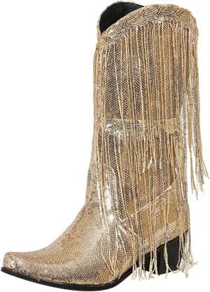 Women Mid Calf Boots Fashionable New Pattern Sequin Decoration Tassel Boots Pointed Thick Boots for Women Wide Calf Heel