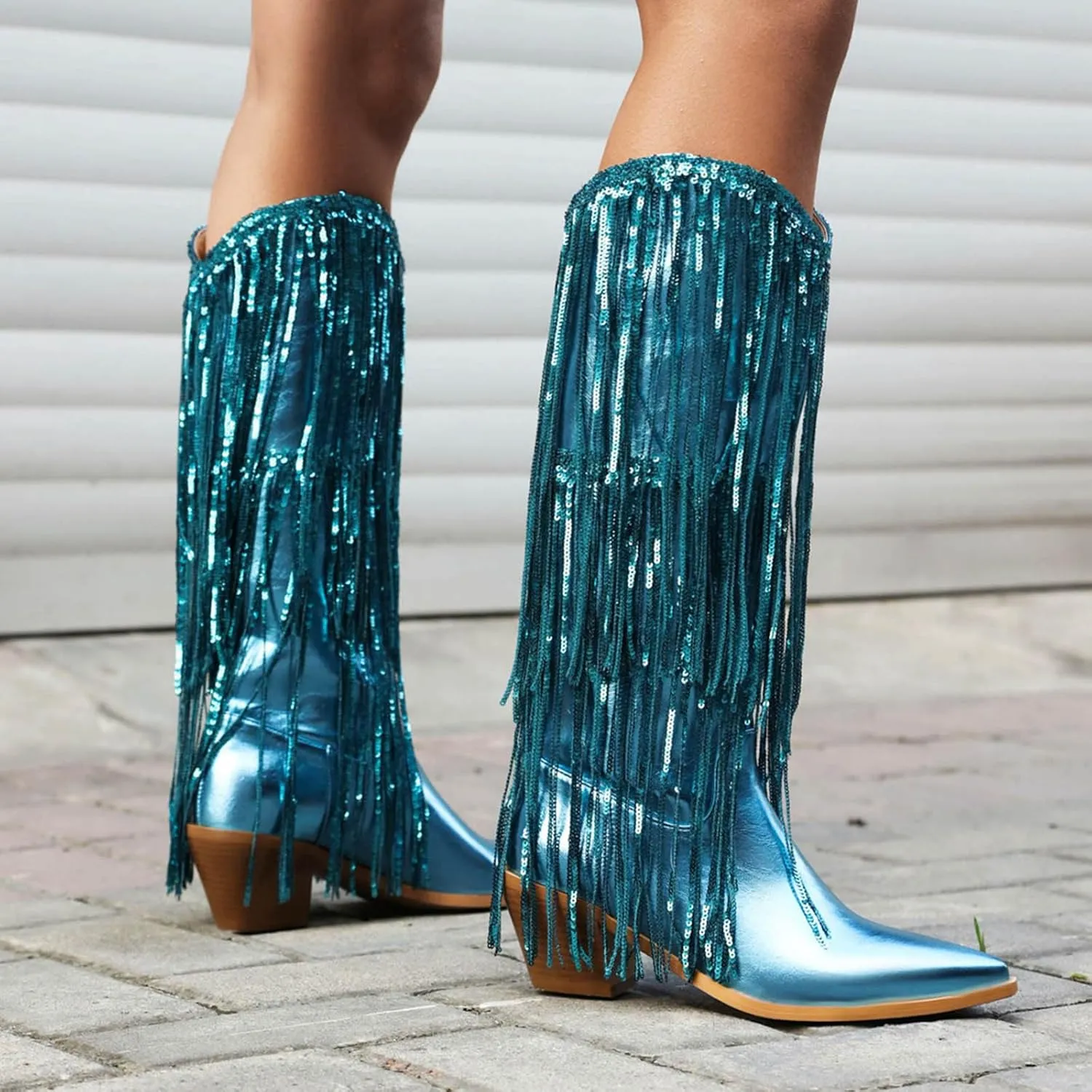 Women Mid Calf Boots Fashionable New Pattern Tassel Decoration Pointed Thick Heel Non Boots Womens Mid Calf with Heel