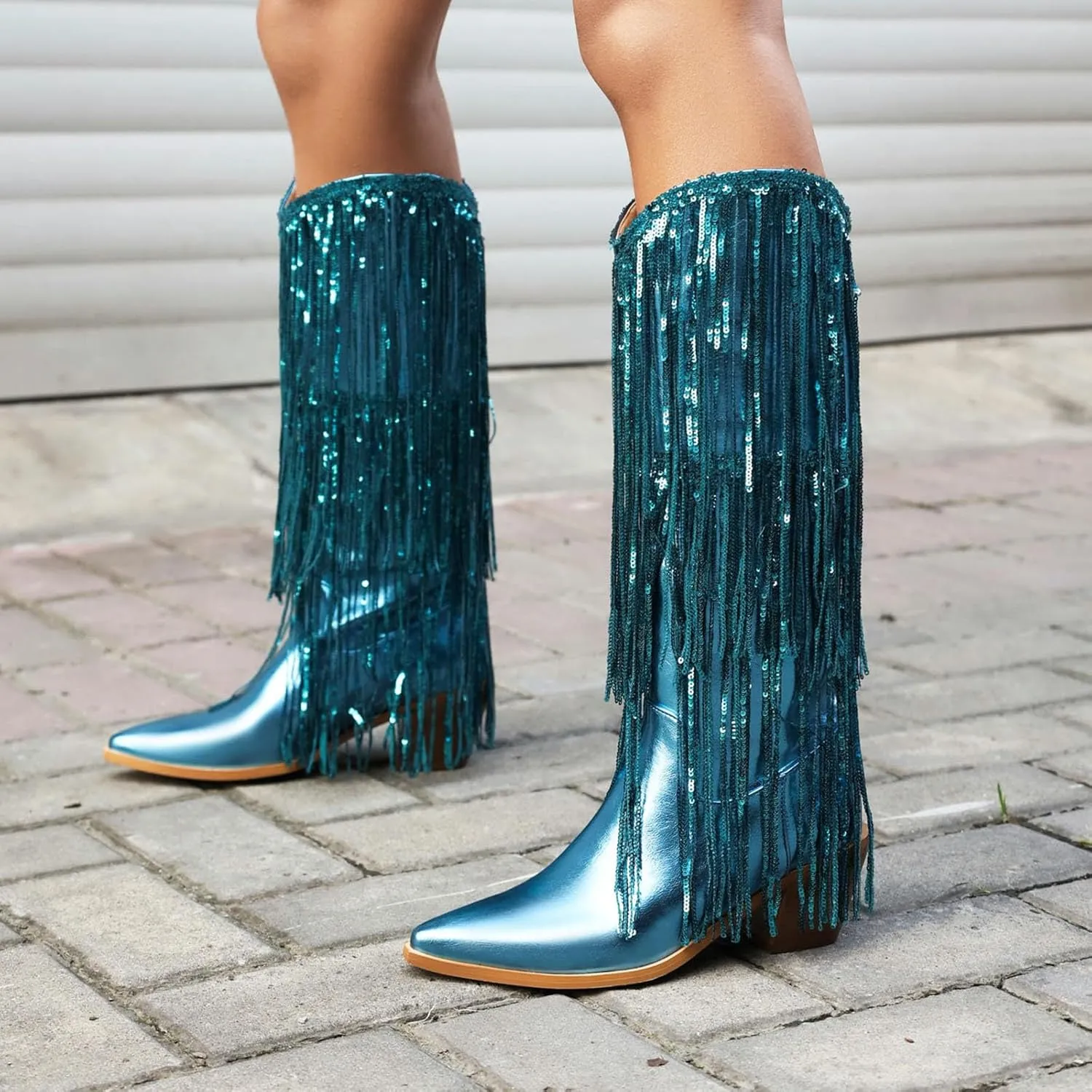 Women Mid Calf Boots Fashionable New Pattern Tassel Decoration Pointed Thick Heel Non Boots Womens Mid Calf with Heel