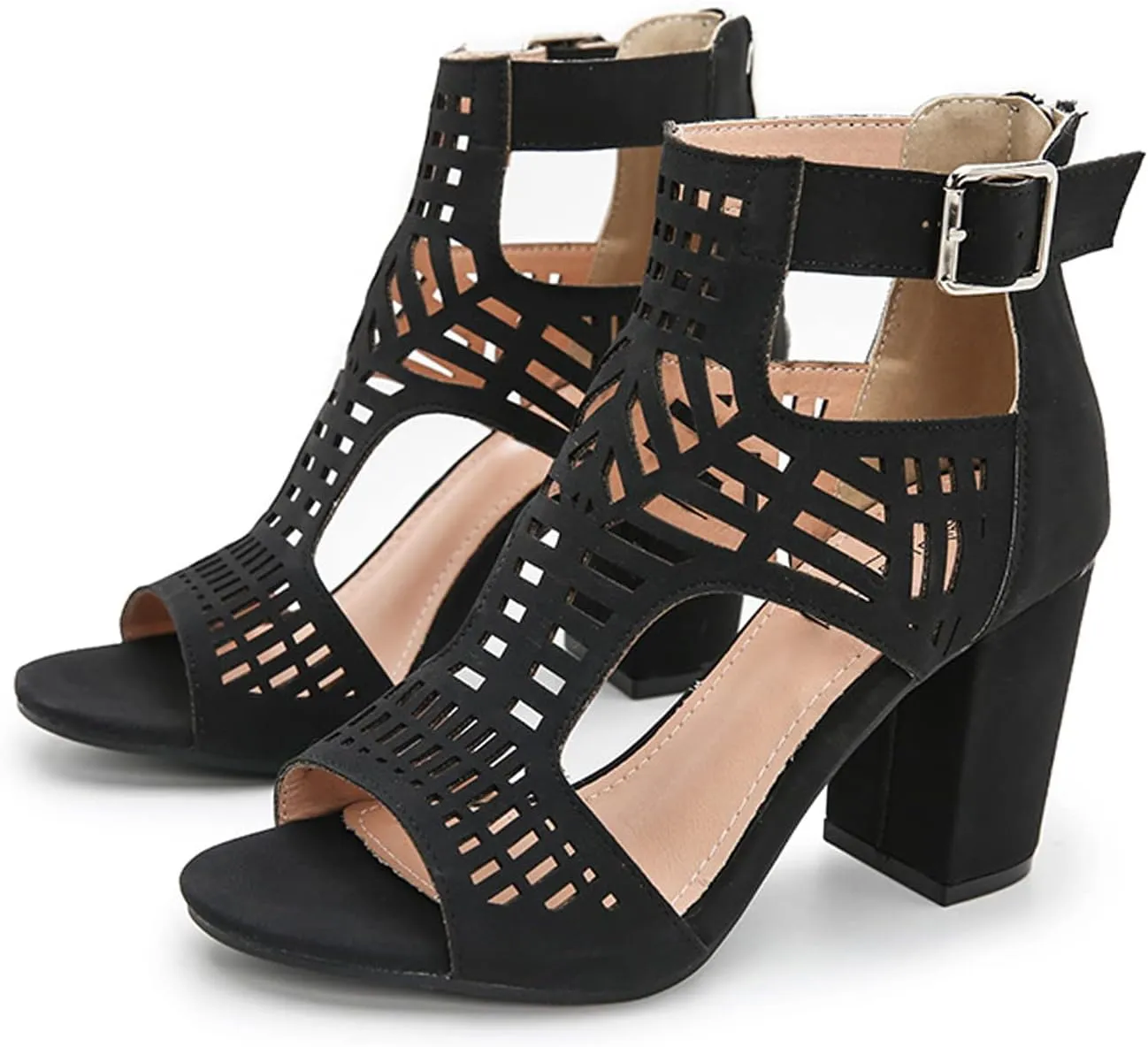 Women Open Toe Chunky Heels Sandals,Summer Comfy Non-slip Cutout Ankle Strap Block Heel Party Dressy Sandals Gladiator Sandals