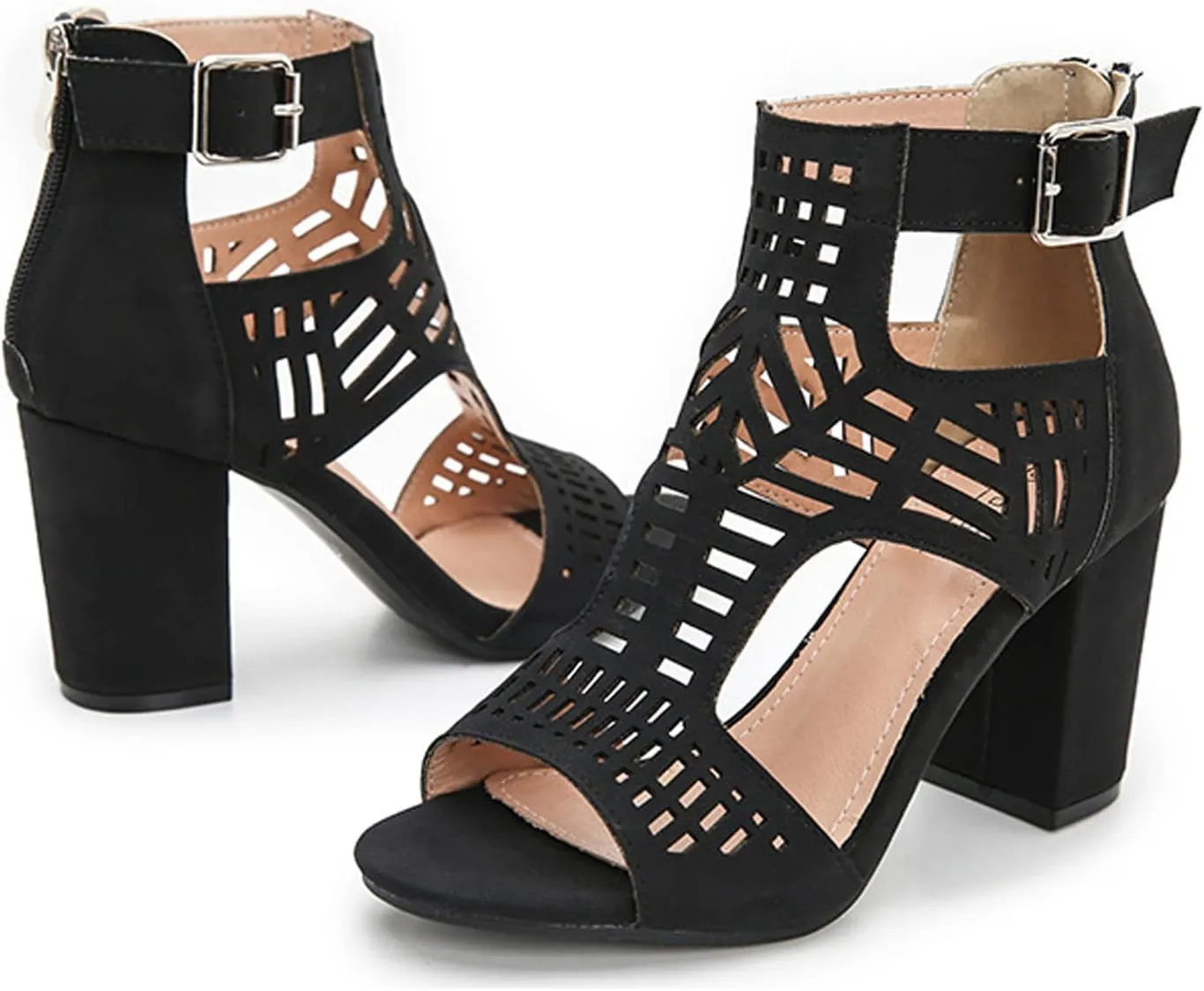 Women Open Toe Chunky Heels Sandals,Summer Comfy Non-slip Cutout Ankle Strap Block Heel Party Dressy Sandals Gladiator Sandals